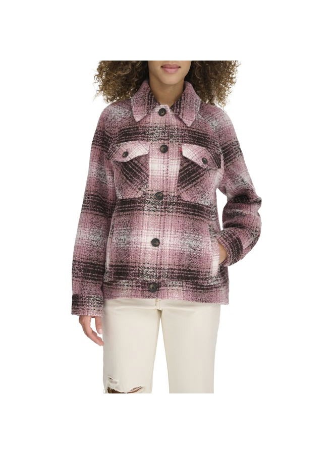 Levi's Women's Zoe Relaxed Wool Shirt Jacket, Porcelain Rose Plaid - Image 2