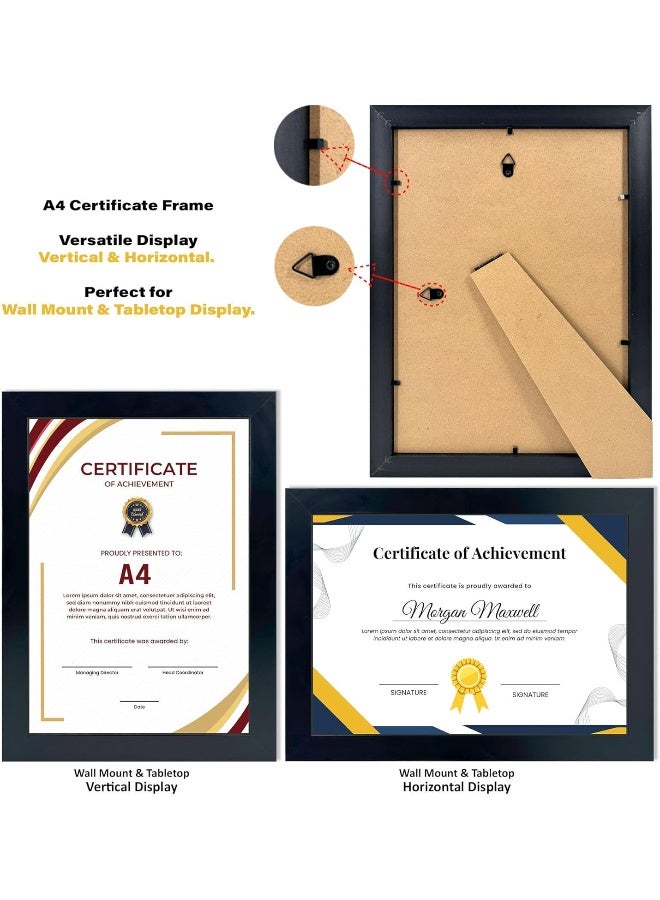 Decorhills Decorhills A4 Certificate Frame & Document Frame – Black PVC with Real Glass, Wall Mount & Tabletop Display, Portrait & Landscape, 21x29.7 cm (A4 Size) Pack of 2  - Image 4