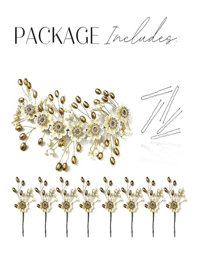 Ansh Attractive Artificial Metal Floral Hairpin | Flower with Silver and Golden Pearls Hair Clips/Juda Pins | Hair Accessories for Women & Girls (Combo Pack of 2351 & 2352) - Image 5