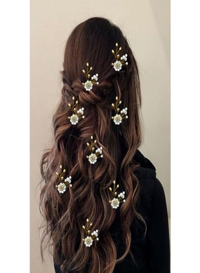 Ansh Attractive Artificial Metal Floral Hairpin | Flower with Silver and Golden Pearls Hair Clips/Juda Pins | Hair Accessories for Women & Girls (Combo Pack of 2351 & 2352) - Image 4