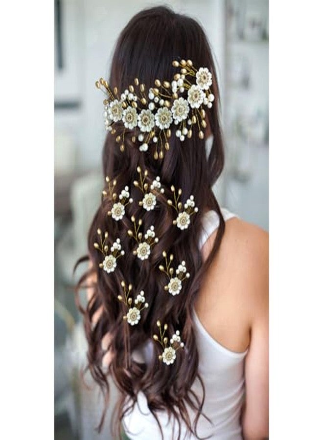Ansh Attractive Artificial Metal Floral Hairpin | Flower with Silver and Golden Pearls Hair Clips/Juda Pins | Hair Accessories for Women & Girls (Combo Pack of 2351 & 2352) - Image 2