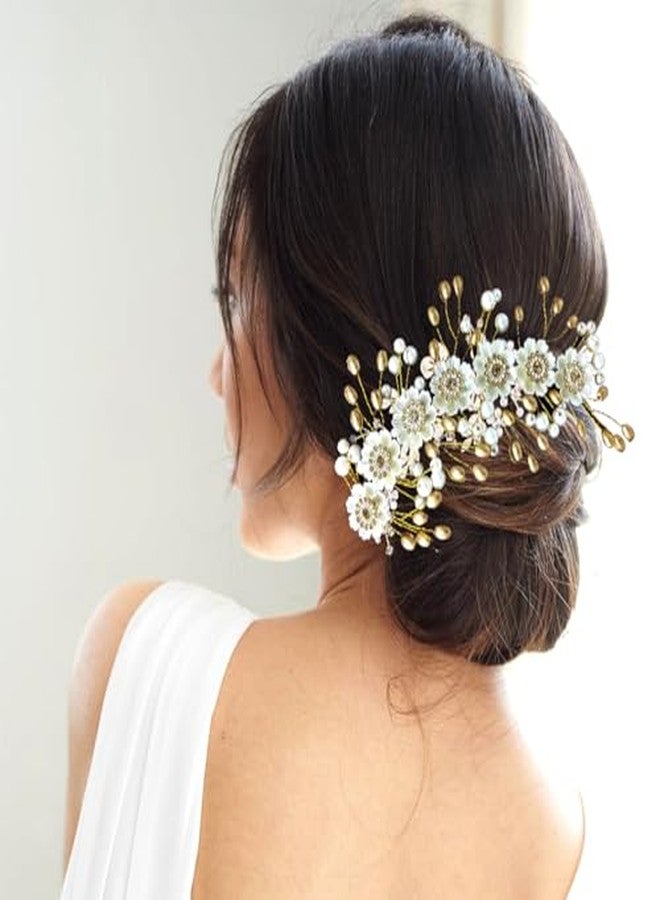 Ansh Attractive Artificial Metal Floral Hairpin | Flower with Silver and Golden Pearls Hair Clips/Juda Pins | Hair Accessories for Women & Girls (Combo Pack of 2351 & 2352) - Image 3