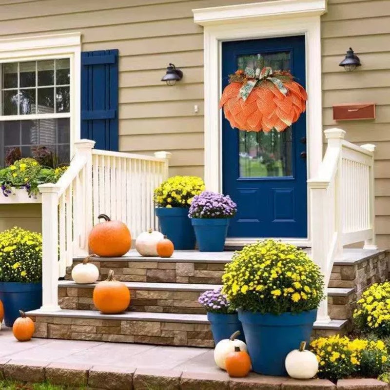 Fabric simulation Halloween wreath creative front pumpkin autumn garden decoration props, pumpkin wreath 40 * 40 (type A) - Image 3