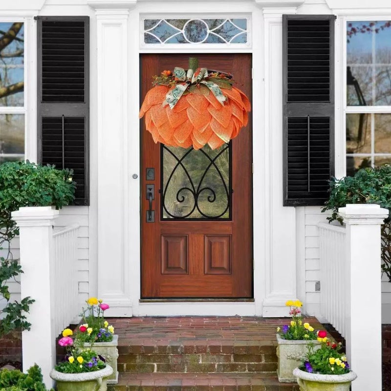Fabric simulation Halloween wreath creative front pumpkin autumn garden decoration props, pumpkin wreath 40 * 40 (type A) - Image 5
