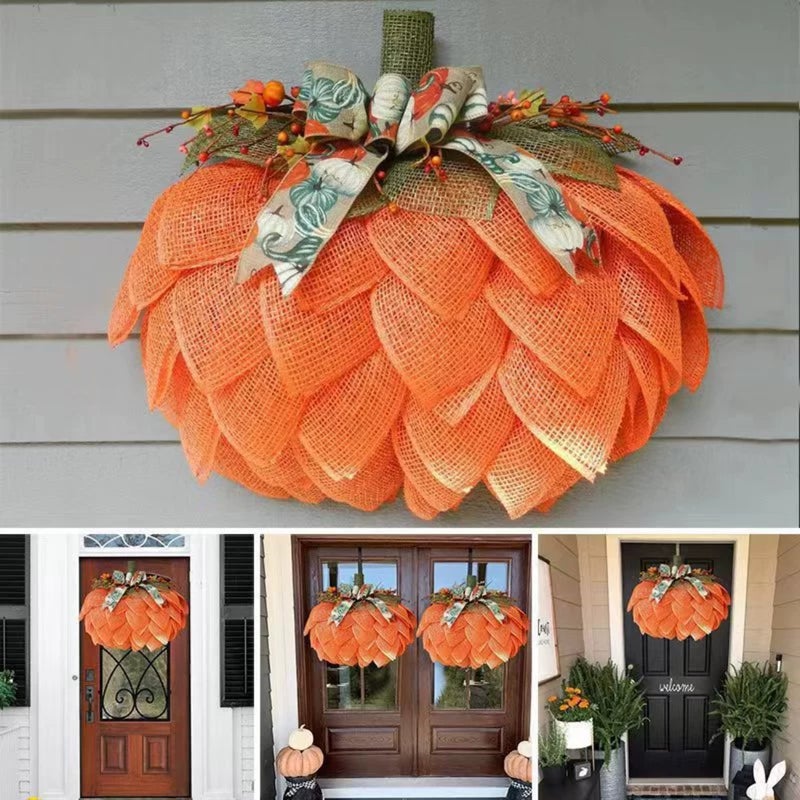Fabric simulation Halloween wreath creative front pumpkin autumn garden decoration props, pumpkin wreath 40 * 40 (type A) - Image 2