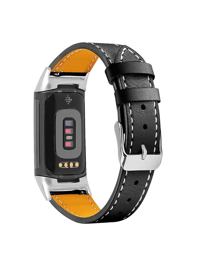 O Ozone Leather Band for Fitbit Charge 6 / Charge 5 Smart Watch, Genuine Leather Spots Bands with Metal Buckle Bracelet Wristband Strap for Men Women-Black - Image 1