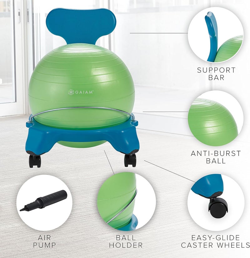 Gaiam Kids Balance Ball Chair  Classic Childrens Stability Ball Chair Alternative School Classroom Flexible Desk Seating for Active Students with Satisfaction Guarantee BlueGreen - Image 4