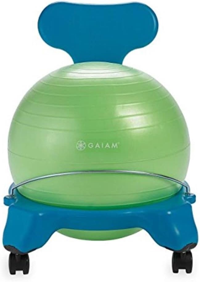 Gaiam Kids Balance Ball Chair  Classic Childrens Stability Ball Chair Alternative School Classroom Flexible Desk Seating for Active Students with Satisfaction Guarantee BlueGreen - Image 1