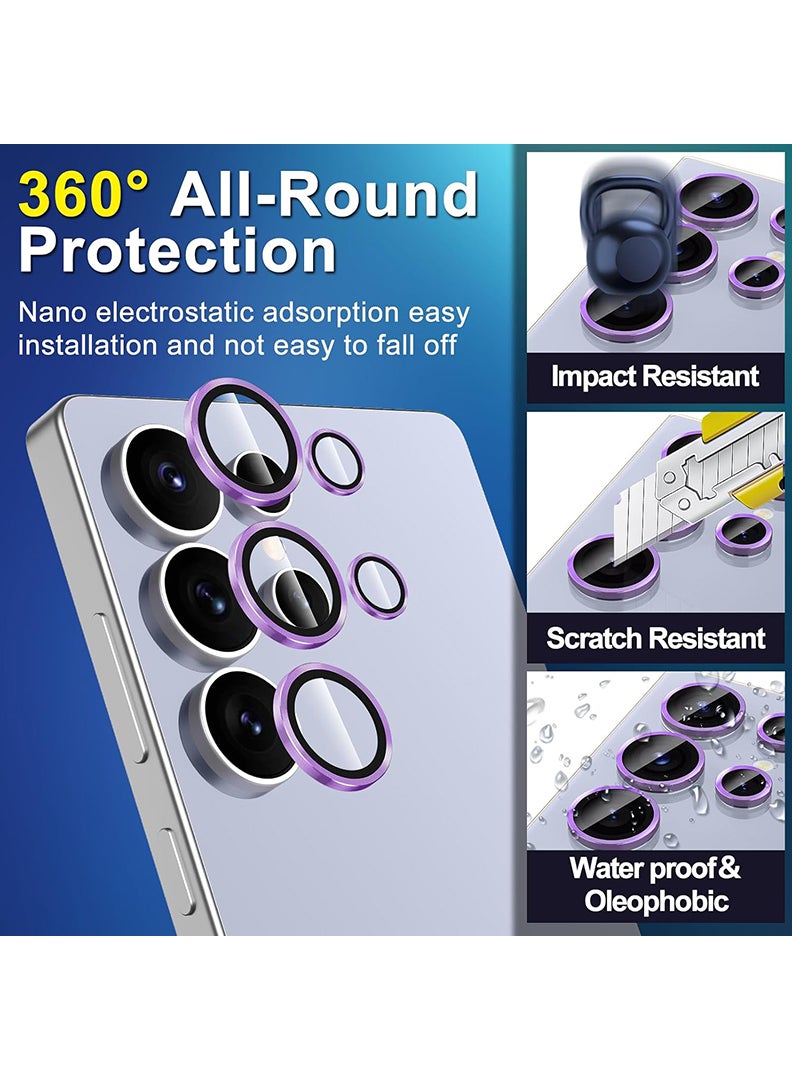 Theodor Samsung Galaxy S25 Ultra 5 Pcs Camera Lens Protector With 9H Tempered HD Glass Camera Cover Anti Scratch Aluminum Alloy Camera Ring, Purple - Image 3