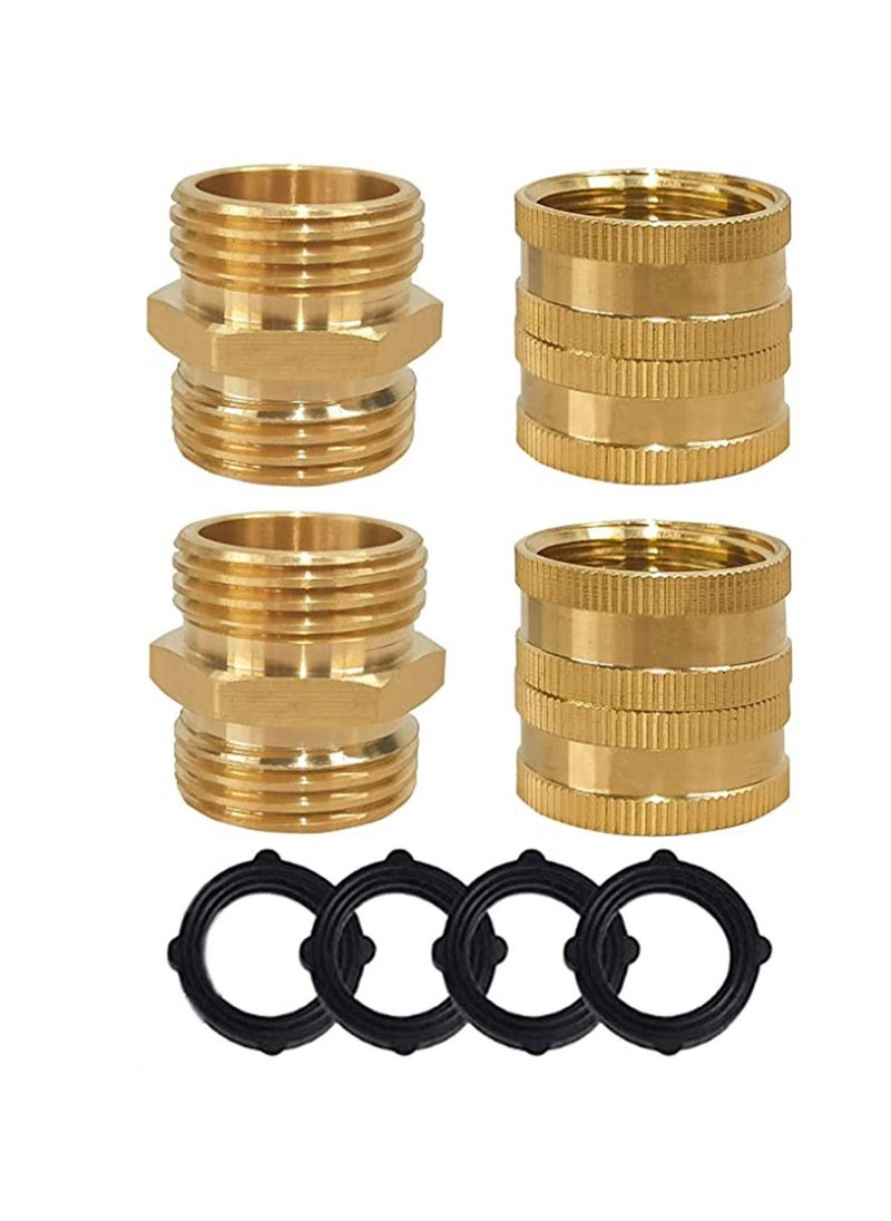 SYOSI - Garden Hose Adapter, 3/4 Inch Solid Brass Hose Connectors Adapters, Male to Male, Female to Female, 4-Pack with Extra 4 Washers - Image 1