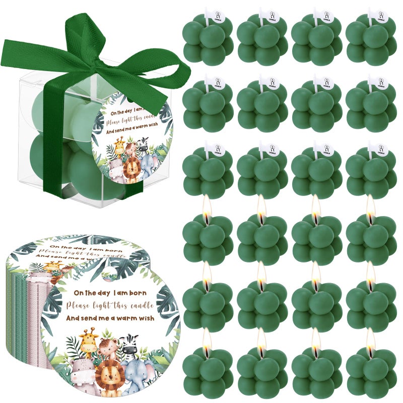 MTLEE 24 Sets Jungle Animal Baby Shower Favors Small Bubble Candle Baby Shower Favors for Guests Tea Candles Bulk with Stylish Ribbons Cards Gifts Party Decoration - Image 1