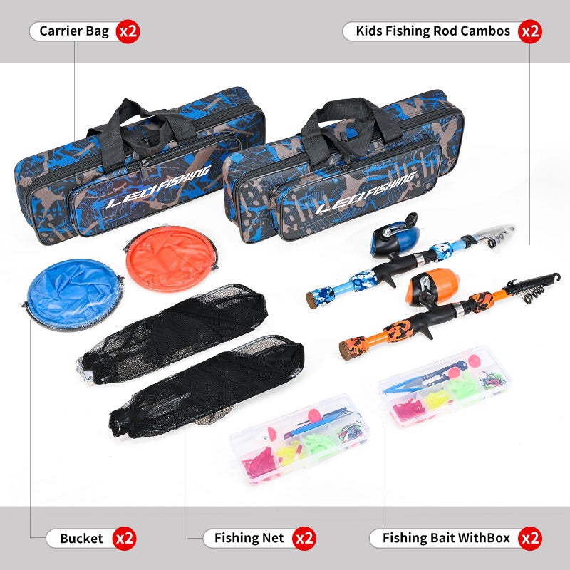 LEOFISHING 2 Set Kids Fishing Pole Set with Full Starter Kits Portable Telescopic Fishing Rod and Reel Cambos with All The Necessary Fishing Kits for Boys Girls and Youth (2set (Blue +Orange)) - Image 4