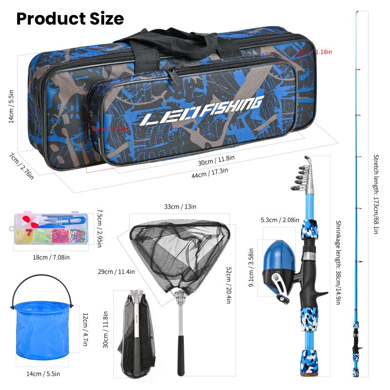 LEOFISHING 2 Set Kids Fishing Pole Set with Full Starter Kits Portable Telescopic Fishing Rod and Reel Cambos with All The Necessary Fishing Kits for Boys Girls and Youth (2set (Blue +Orange)) - Image 3