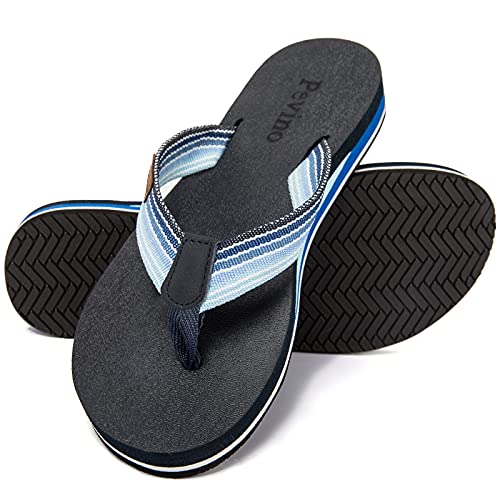 Pevino Women's Orthotic Flip Flops with Soft Waterproof Platform and Anti-Slip Sole,Casual Thong Sandals for Women,Comfortable Beach Sandals with Arch Support for Girl Ladies Blue+Blue Size 8.5 - Image 1