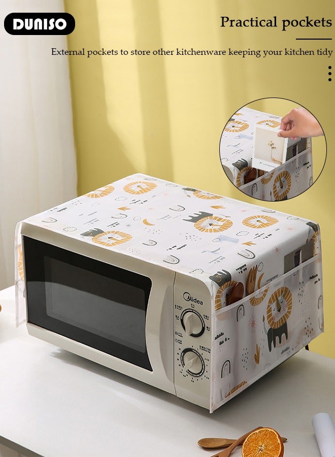 DUNISO Microwave Oven Dust Proof Cover, Microwave Oven Protector Dust with 4 Storage Organizer Bags, Multi-Purpose Microwave Oven Top Cover, Waterproof and Oil Proof Cloth Decoration Kitchen Utensil Cover 85×35CM - Image 2