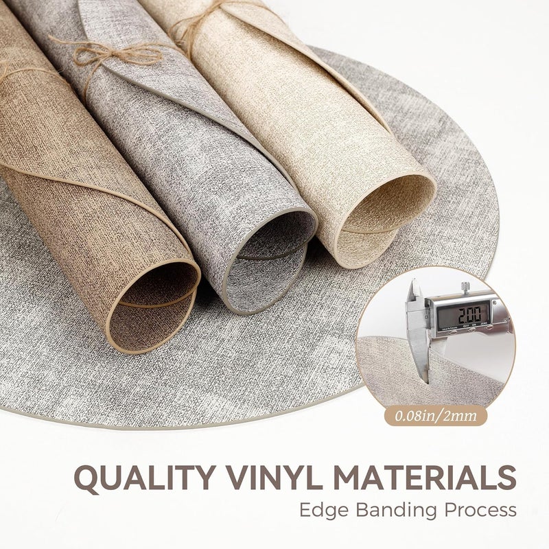 NCUE 13" Round Placemats Set of 6, Reversible Faux Leather Heat Resistant Table Mats, Waterproof Oilproof Wipeable Table Protective Placemats for Vinyl, Washable for Indoor & Outdoor Use (6, Light Grey) - Image 5