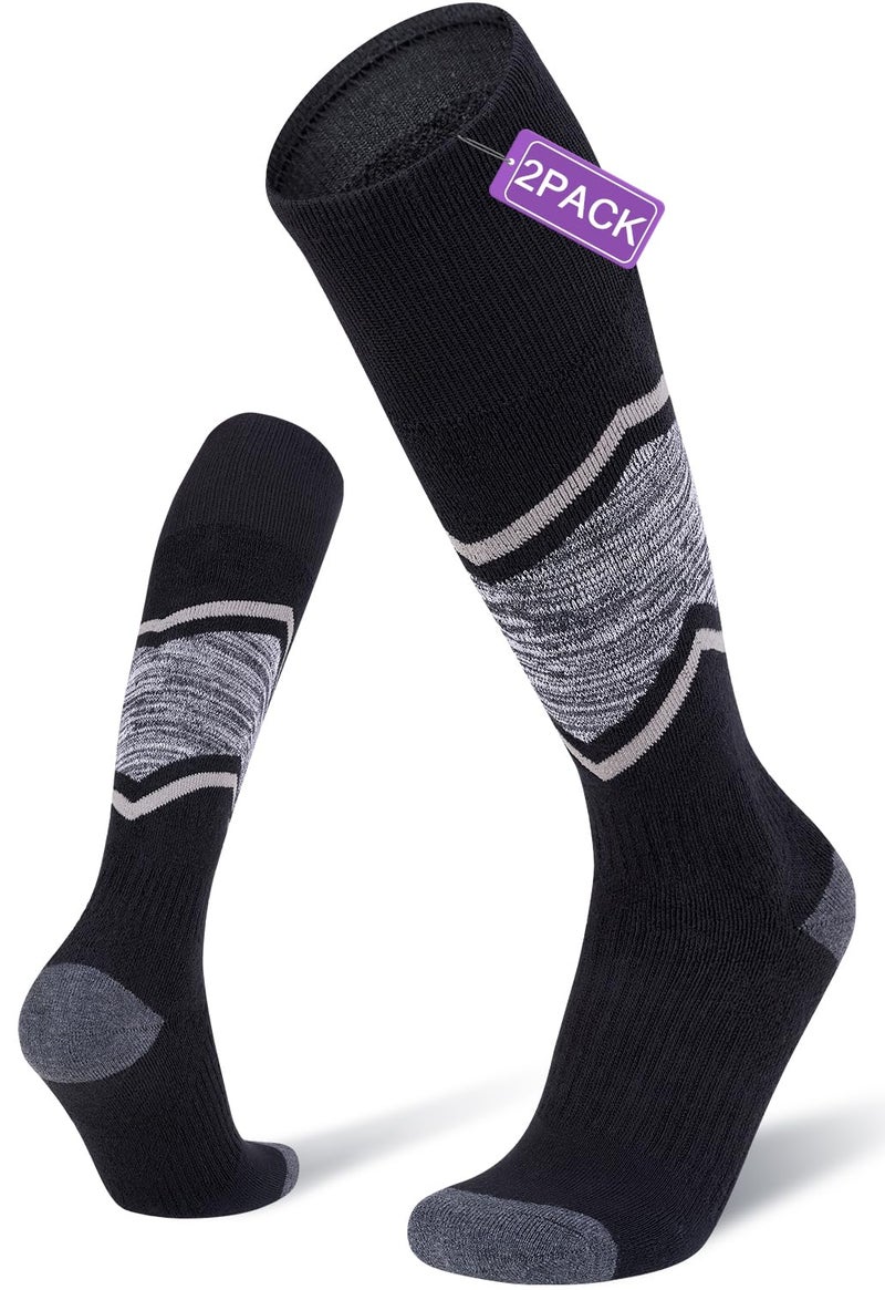 FITRELL 2 Pack Men's and Women's Ski Socks with Full Cushion Winter Thermal Knee High Warm Boot Socks for Skiing Snowboarding, Black, Medium - Image 1