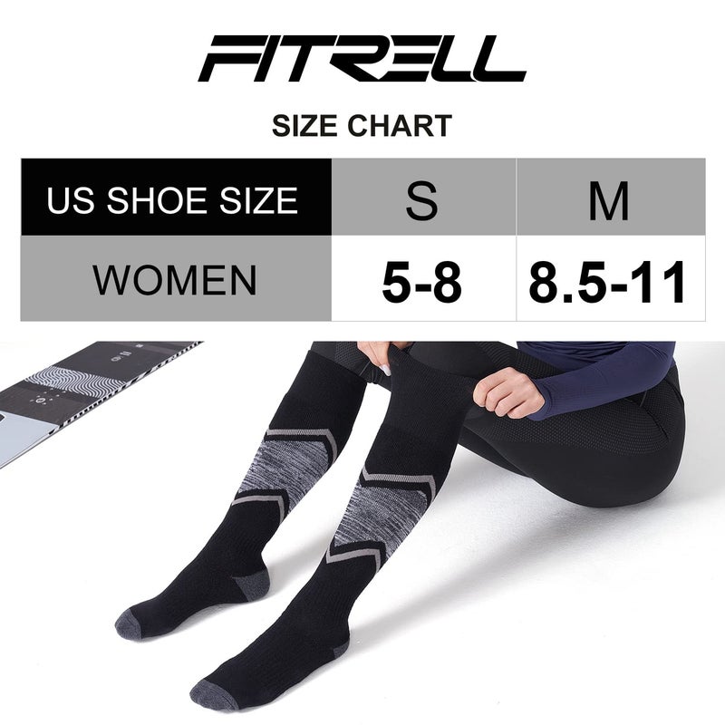 FITRELL 2 Pack Men's and Women's Ski Socks with Full Cushion Winter Thermal Knee High Warm Boot Socks for Skiing Snowboarding, Black, Medium - Image 2