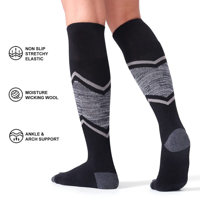 FITRELL 2 Pack Men's and Women's Ski Socks with Full Cushion Winter Thermal Knee High Warm Boot Socks for Skiing Snowboarding, Black, Medium - Image 4