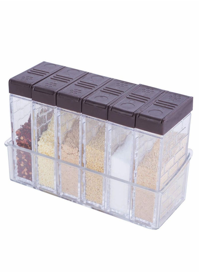 Y&D - Condiment Set 6-Pack with Tray Empty Camping Salt and Pepper Shakers, Plastic Travel Container Seasoning Box, Kitchen Outdoor BBQ Storage Brown - Image 1