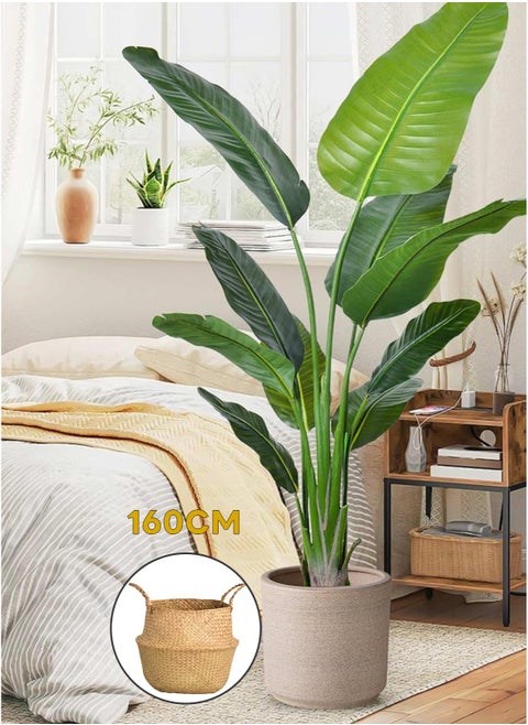 Sharpdo Artificial Trees, Indoor Decorative Artificial Plants with Faux Tropical Leaf, Traveler Banana with Base 160cm