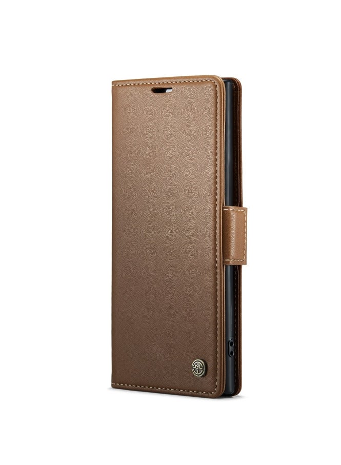 CaseMe Flip Wallet Case For Samsung Galaxy Note 10Plus [RFID Blocking] PU Leather Wallet Flip Folio Case with Card Holder Kickstand Shockproof Phone Cover (Brown) - Image 1