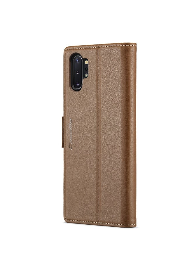 CaseMe Flip Wallet Case For Samsung Galaxy Note 10Plus [RFID Blocking] PU Leather Wallet Flip Folio Case with Card Holder Kickstand Shockproof Phone Cover (Brown) - Image 2