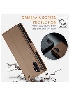 CaseMe Flip Wallet Case For Samsung Galaxy Note 10Plus [RFID Blocking] PU Leather Wallet Flip Folio Case with Card Holder Kickstand Shockproof Phone Cover (Brown)  - Image 3