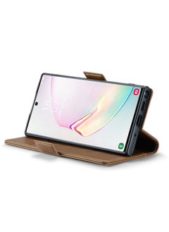 CaseMe Flip Wallet Case For Samsung Galaxy Note 10Plus [RFID Blocking] PU Leather Wallet Flip Folio Case with Card Holder Kickstand Shockproof Phone Cover (Brown)  - Image 4