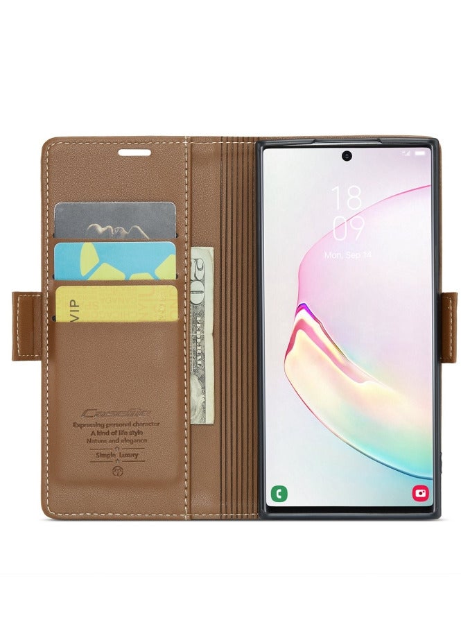 CaseMe Flip Wallet Case For Samsung Galaxy Note 10Plus [RFID Blocking] PU Leather Wallet Flip Folio Case with Card Holder Kickstand Shockproof Phone Cover (Brown) - Image 5