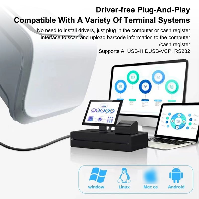 QR Desktop Barcode Scanner Mobile Payment Code Scanning Box Auto-Sensor USB Wired Bar Code Reader for Supermarket Retail Store Restaurant - Image 2