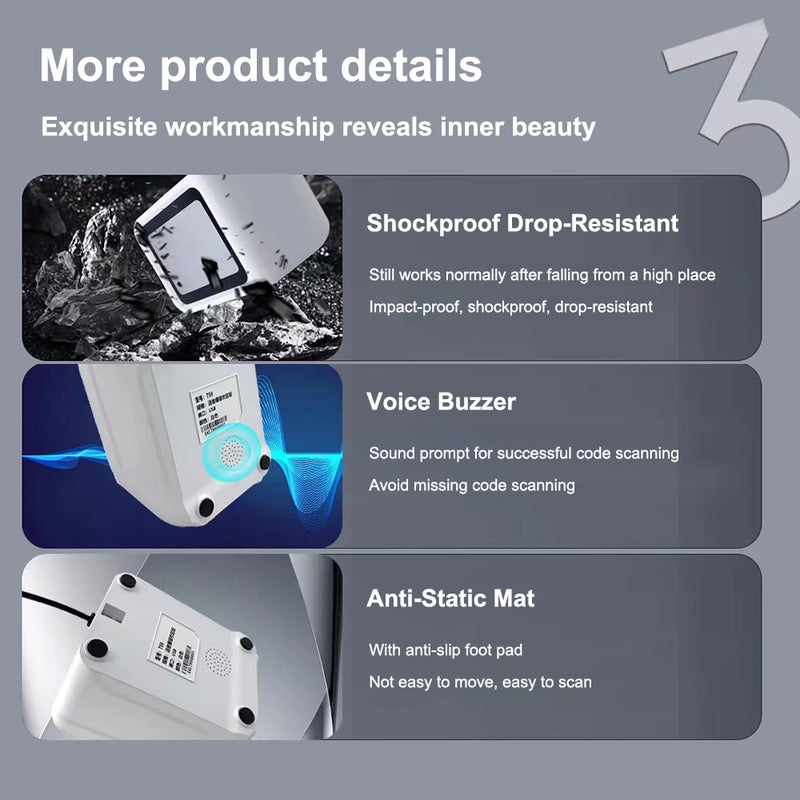 QR Desktop Barcode Scanner Mobile Payment Code Scanning Box Auto-Sensor USB Wired Bar Code Reader for Supermarket Retail Store Restaurant - Image 3