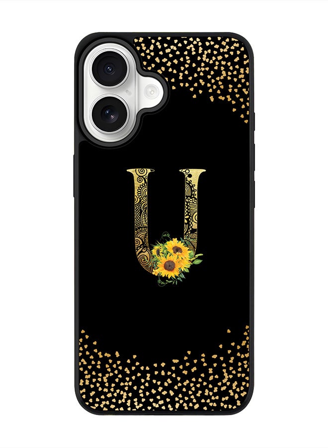 Stylizedd iPhone 17 Case, [Compatible with MagSafe] Slim Magnetic cover Phone Case iPhone 17 -Custom Floral Monogram - U ( Black ) - Image 1