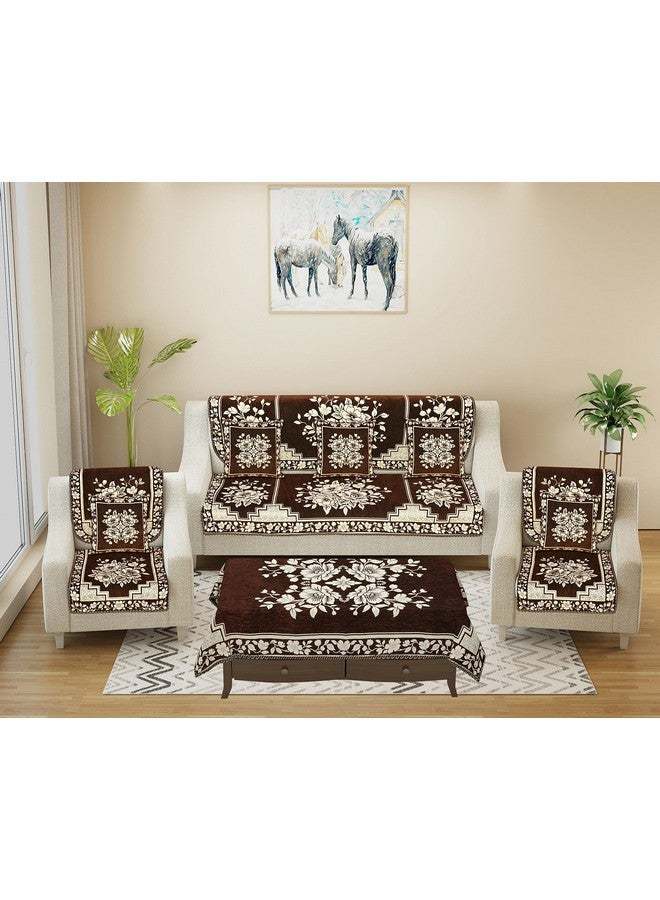 Dazzling DECOR Sofa Seater Slip Covers 5 Seater with Cushion and Table Cover- 3+2 Seater Velvet Sofa Cover Set for Single Sofa Couch-Slip and Back Covers, 2702_Coffee - Image 1