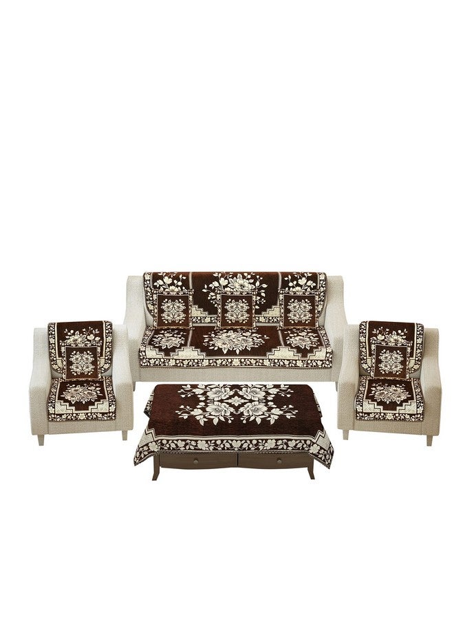 Dazzling DECOR Sofa Seater Slip Covers 5 Seater with Cushion and Table Cover- 3+2 Seater Velvet Sofa Cover Set for Single Sofa Couch-Slip and Back Covers, 2702_Coffee - Image 2