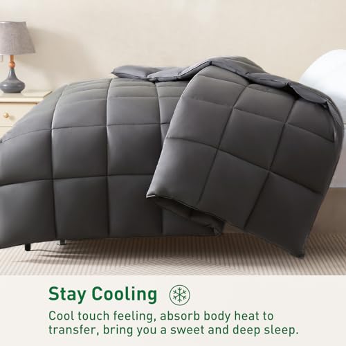 STWIENER 100% Viscose Made from Bamboo Comforter for Hot Sleepers- Breathable Cooling Silky Soft Duvet Insert King Size-with 8 Corner Tabs- All Season Comforter (102x90 Inches, Grey) - Image 4