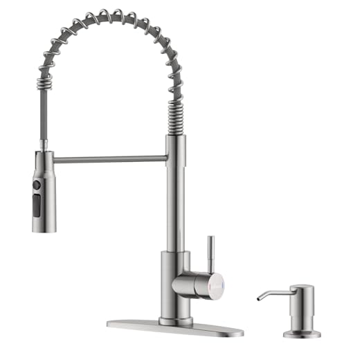 APPASO Kitchen Faucet with Pull Down Sprayer and Soap Dispenser Sink Faucets Springs Neck High Arc Single Handle Stainless Steel Fit for 1 to 4 Hole Kitchen Sink Brushed Nickel Easy Install - Image 1