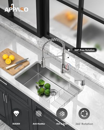 APPASO Kitchen Faucet with Pull Down Sprayer and Soap Dispenser Sink Faucets Springs Neck High Arc Single Handle Stainless Steel Fit for 1 to 4 Hole Kitchen Sink Brushed Nickel Easy Install - Image 3