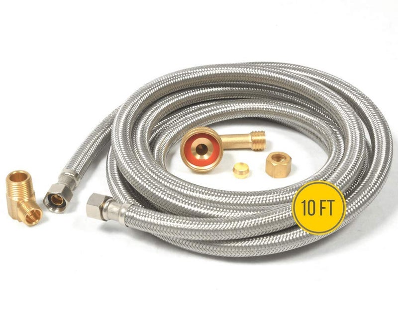 Dishwasher Water Hose Kit 10 FT Universal Fit to All Dishwasher Brands Braided SS Dishwasher Water Supply Line 38 Comp x 38 Elbow All Fittings Included