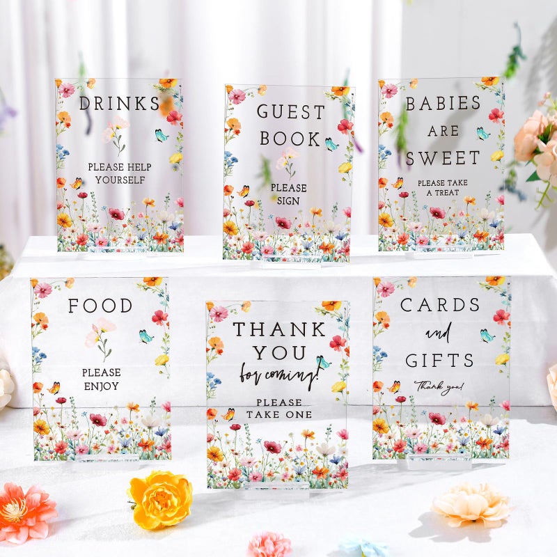 Vercraft Wildflowers Baby In Bloom Table Decorations Take One Sign Thank You Acrylic Sign Centerpieces With Stand 5 X 7"" Wedding Birthday Party Decorations For Guests Gifts - Image 1