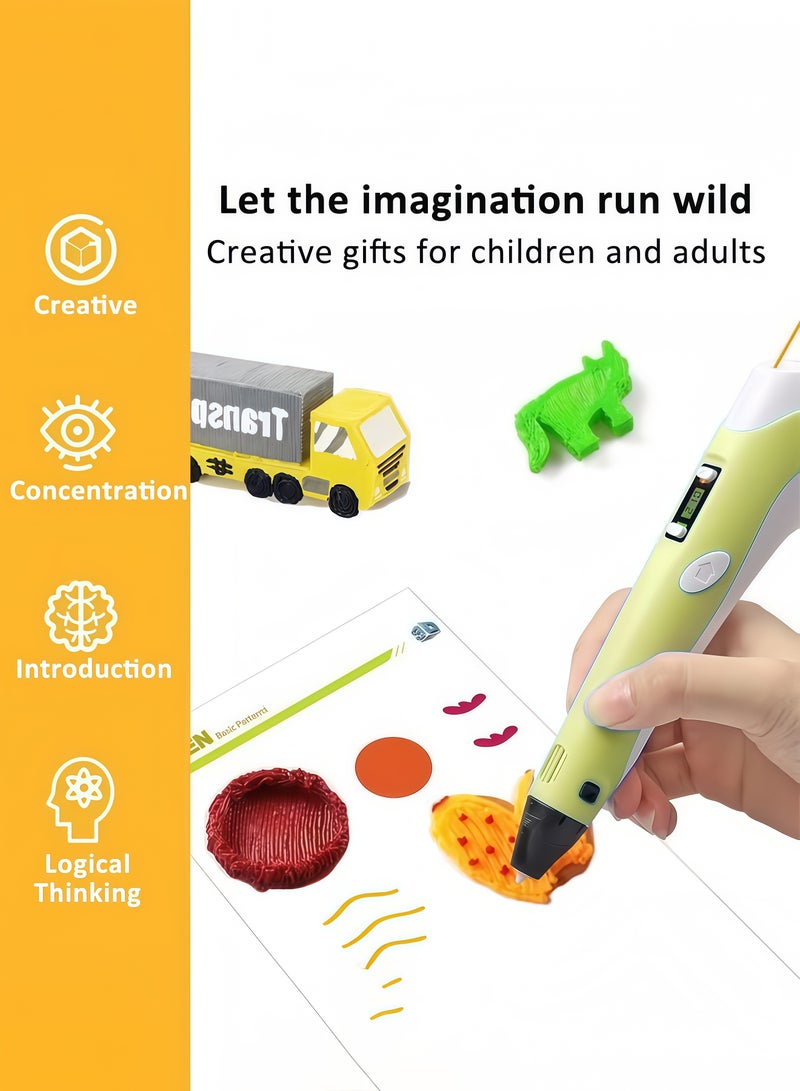 3D Pen, 3D Printer Pen Set for Children Adults Gift, Adjustable Temperature and Speed, for Graffiti, Drawing, Model Making, with PLA Filament (Yellow) - Image 4