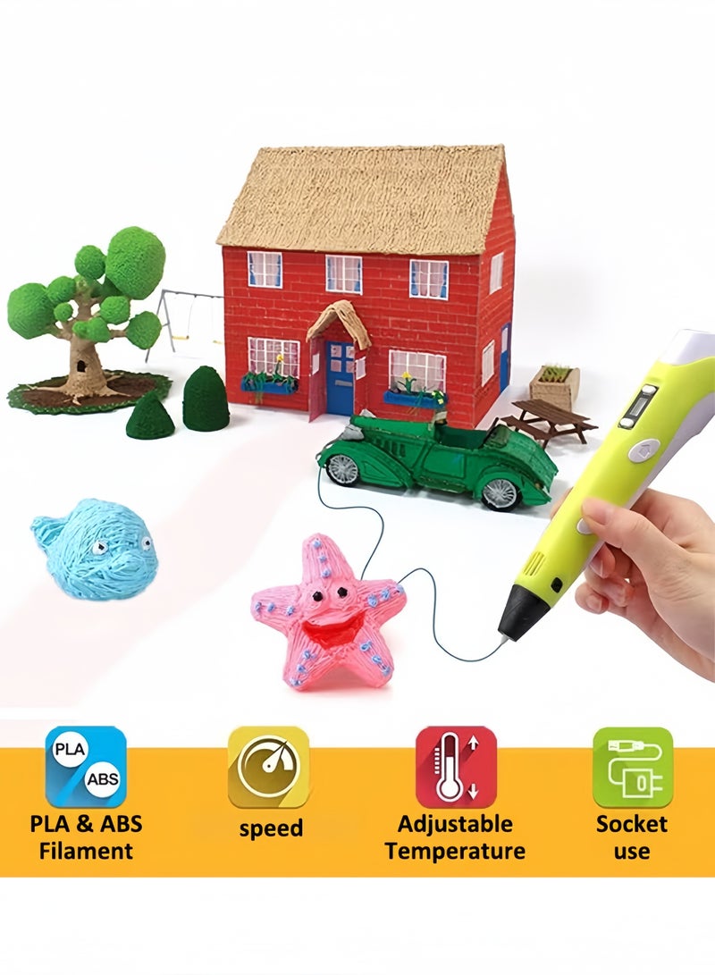 3D Pen, 3D Printer Pen Set for Children Adults Gift, Adjustable Temperature and Speed, for Graffiti, Drawing, Model Making, with PLA Filament (Yellow) - Image 5
