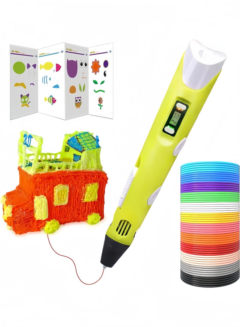3D Pen, 3D Printer Pen Set for Children Adults Gift, Adjustable Temperature and Speed, for Graffiti, Drawing, Model Making, with PLA Filament (Yellow) - Image 1