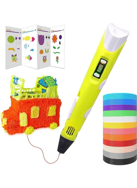 3D Pen, 3D Printer Pen Set for Children Adults Gift, Adjustable Temperature and Speed, for Graffiti, Drawing, Model Making, with PLA Filament (Yellow)