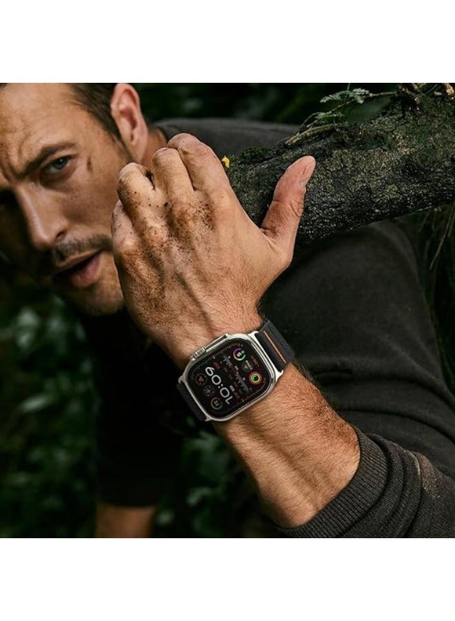 سوار ساعة قابل للاستبدال من نايلون مرن مع إبزيم من الفولاذ المقاوم للصدأ مناسب لساعات iWatch Series 10/11 بحجم 46 ملم، متوافق مع أحزمة iWatch بحجم 49 ملم، 45 ملم، 44 ملم، 42 ملم، مناسب لساعات iWatch Series 9، 8، 7، 6، 5، 4، Ultra 2، Ultra 3، Ultra SE، SE 2، SE 3 الرياضية. - Image 4