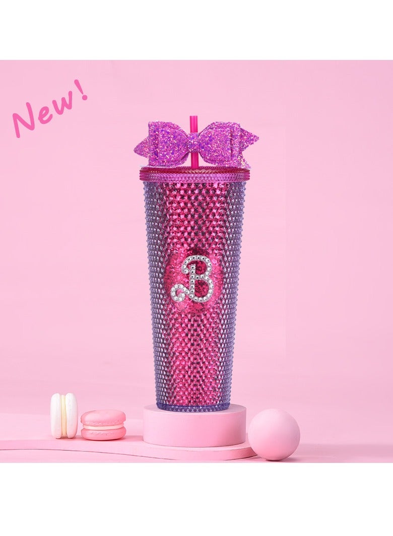 xozgdovg Double sippy cup 710ml clear fuchsia (stick diamond)- bow style 
