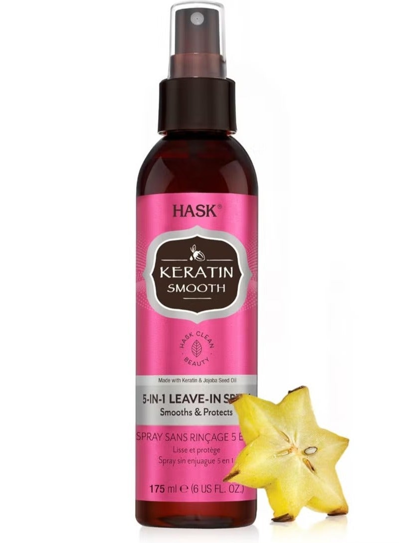 HASK Keratin Protein 5-In-1 Smoothing Leave-In Conditioner Spray 175ml | Heat Protection | Anti-Frizz | Color Safe for All Hair Types - Image 1
