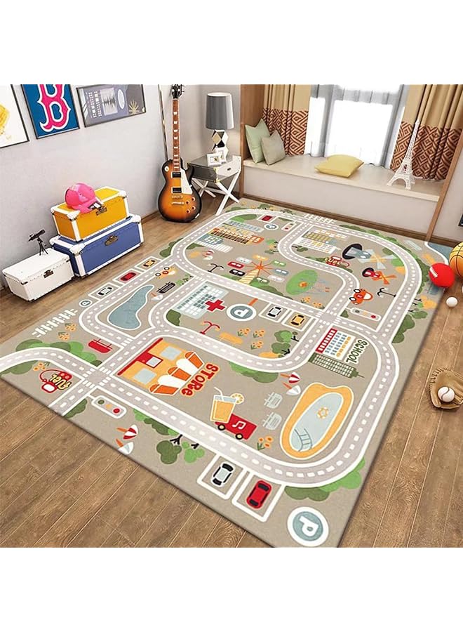 Zaboon Children's Play Village/City Mat, Town City Car Roads for Floor Crystal Velvet Baby Mats, Play Area Rug with Rubber Backing, for Toddlers Crawling Super Soft Thick (Brown) - Image 1