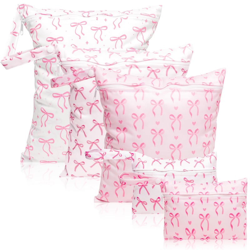R HORSE 5Pcs Waterproof Baby Diaper Bag Cute Coquette Pink Bow Wet Dry Bag with Handle Zipper Toiletry Organizing Pouches for Cloth Diapers Swimsuits Travel Beach Pool Essentials for Boys Girls