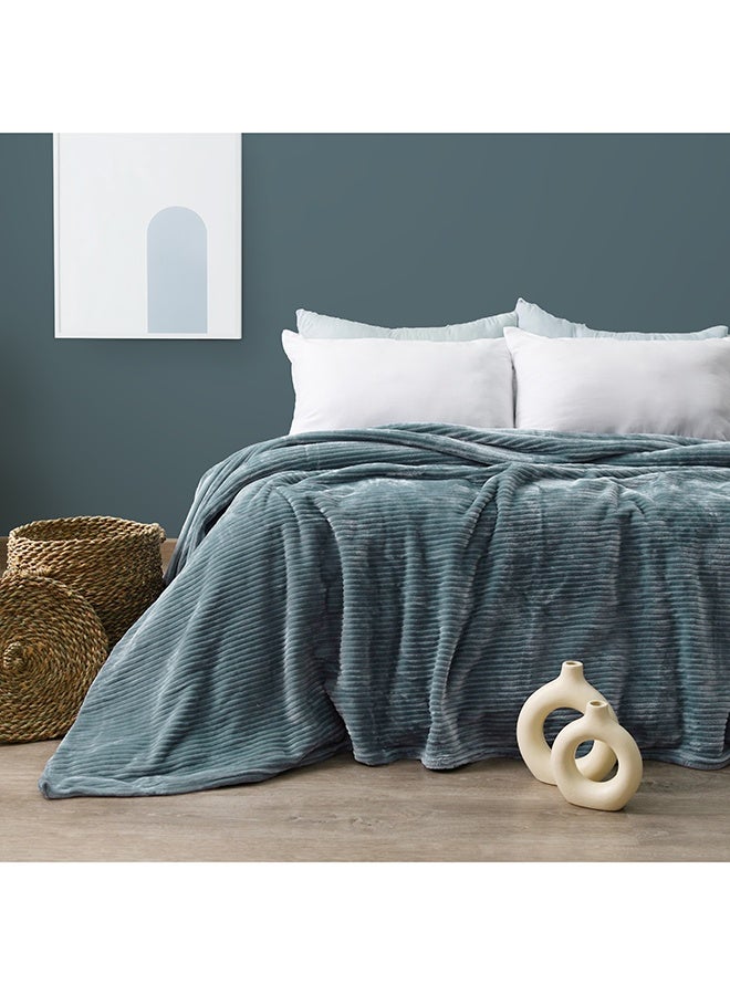 MORANO Fluffy Soft Blanket | Double Size 220x240 cm | Plush Stripes Texture 310 gsm | Color - Misty Blue | Ideal for Beds, Sofa or Travel - Image 1